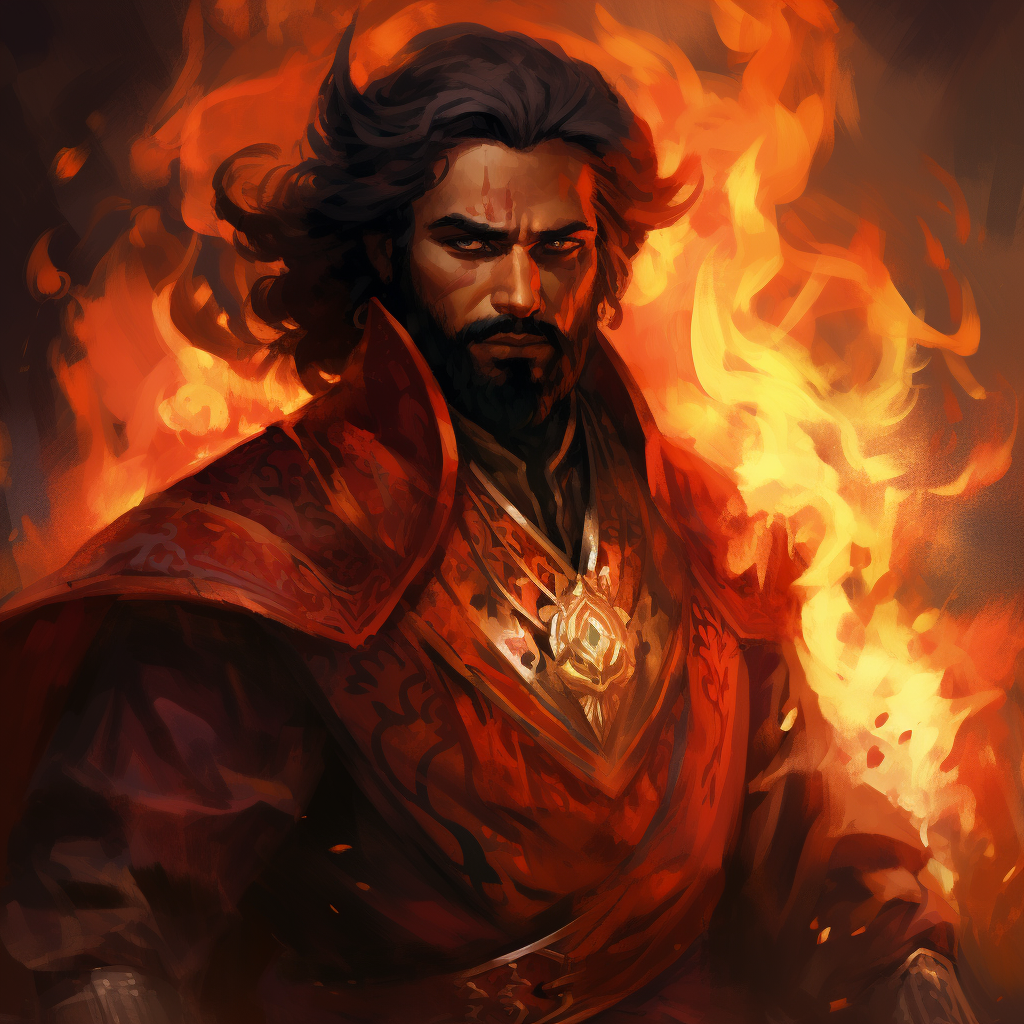 Portrait of Jafar, a Fire Genasi Sorcerer