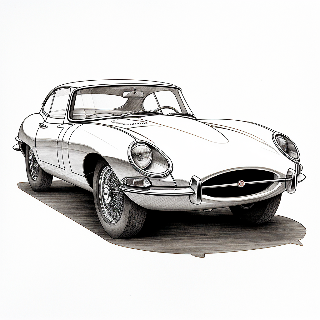 Classic Jaguar E-Type Pen Drawing