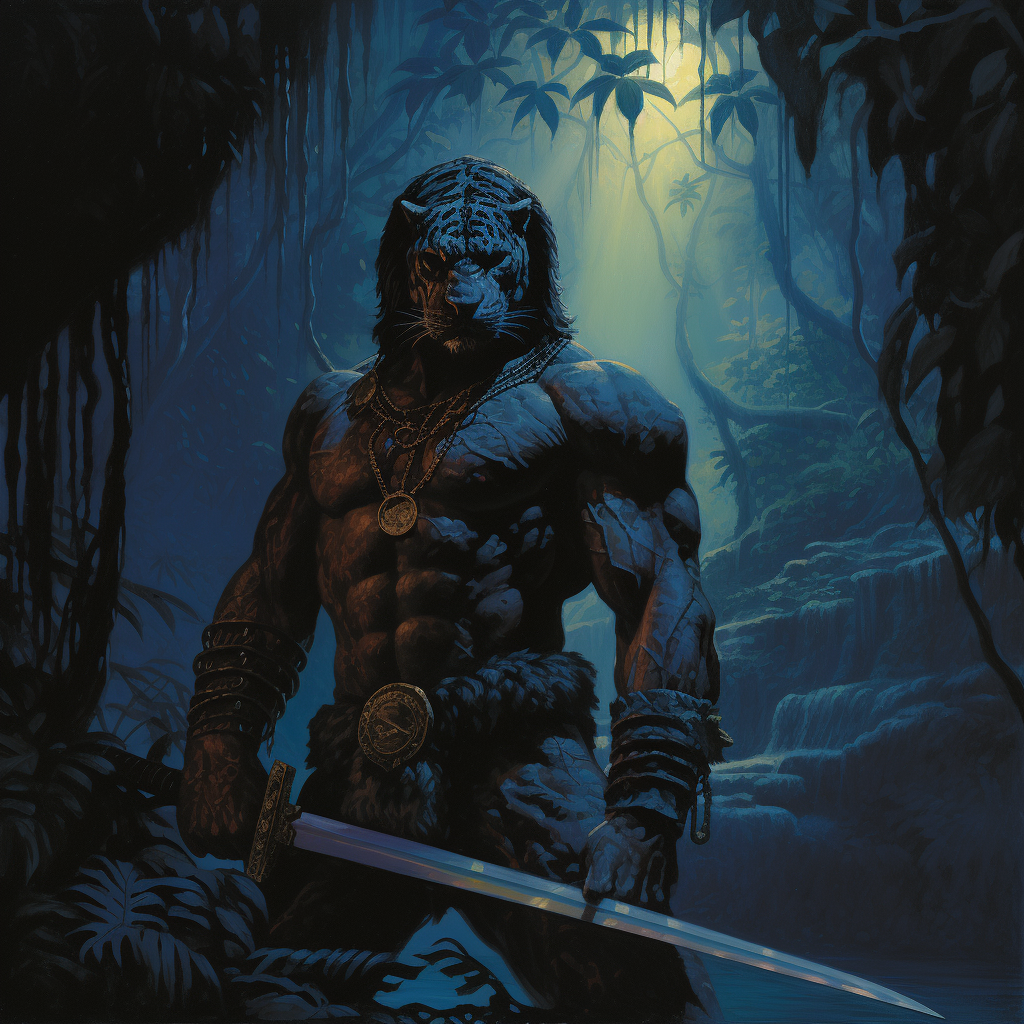 Dark Fantasy Jaguar Warrior with Massive Biceps