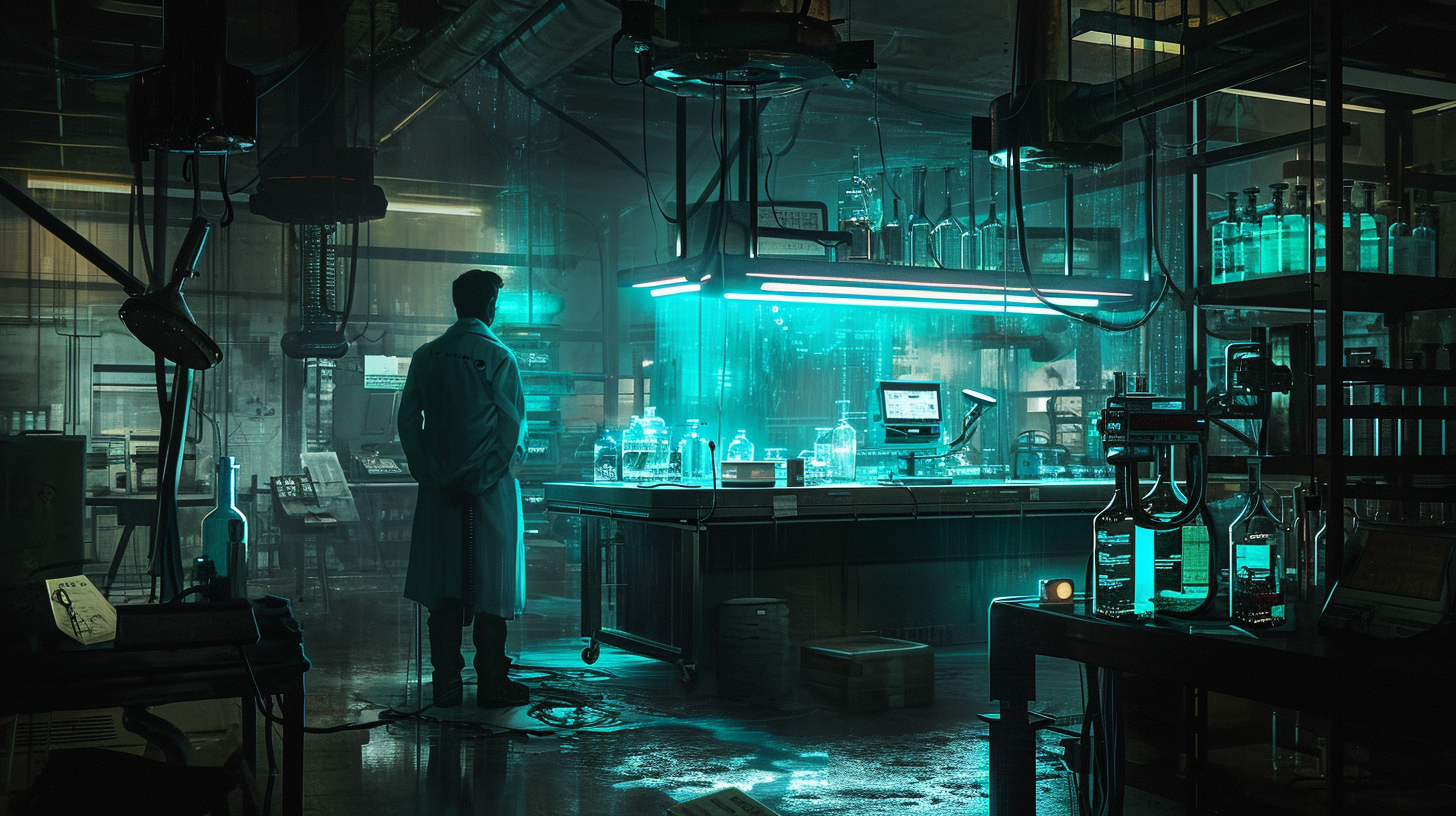 James Bond in cyberpunk lab