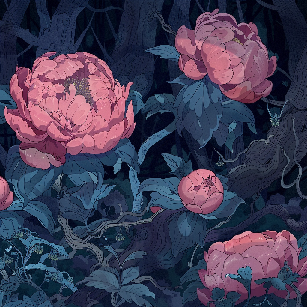 Peonies woods James Jean style