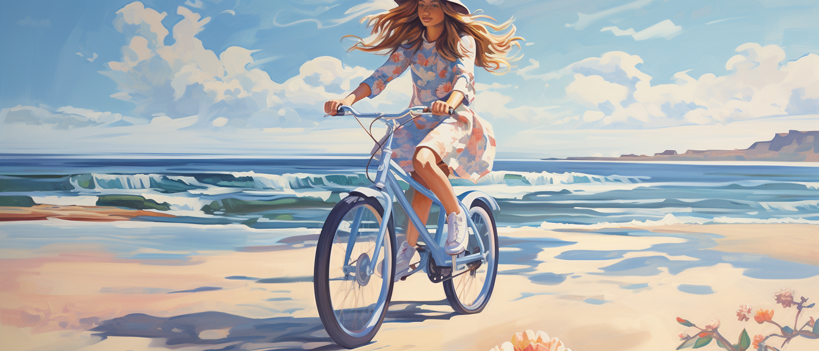 James Jean painting of young girl on bike