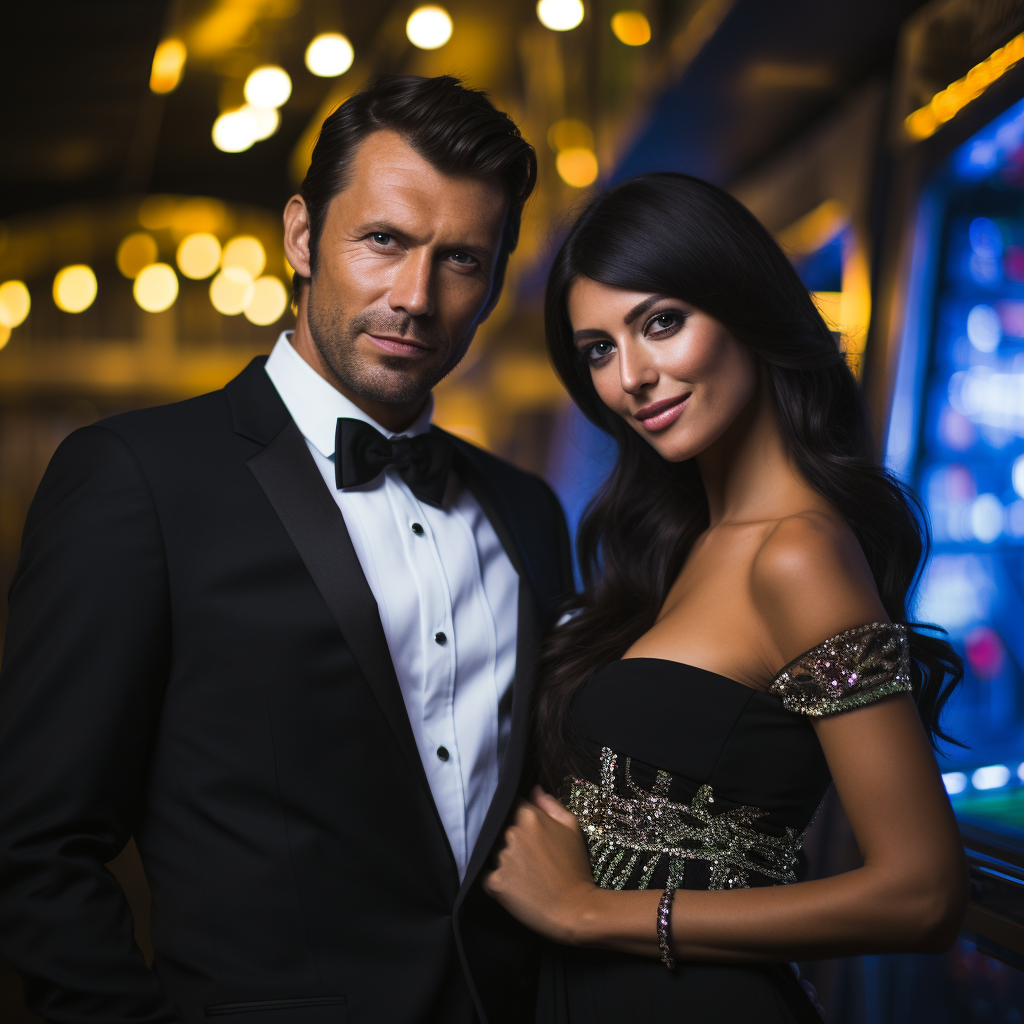 James Bond with Beautiful Woman in Black Dress