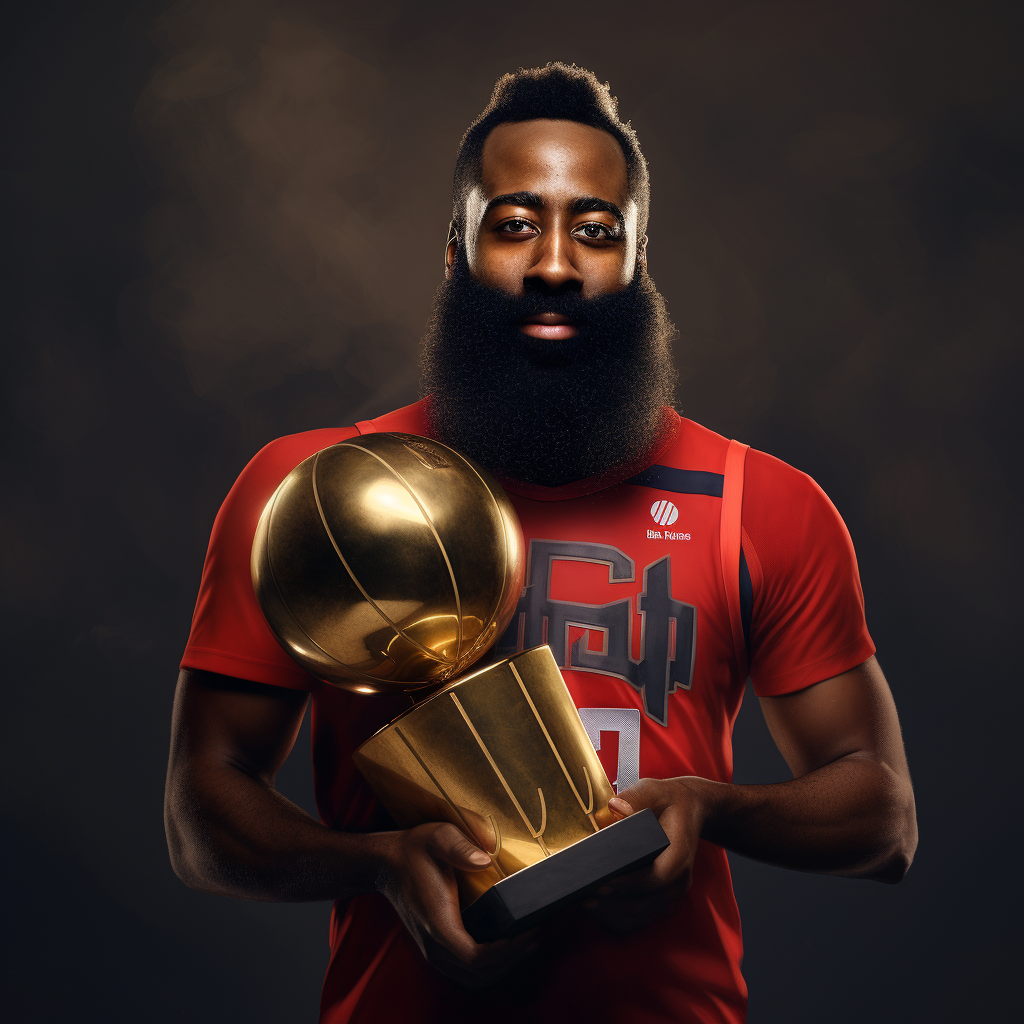 James Harden holding Larry O'Brien Trophy