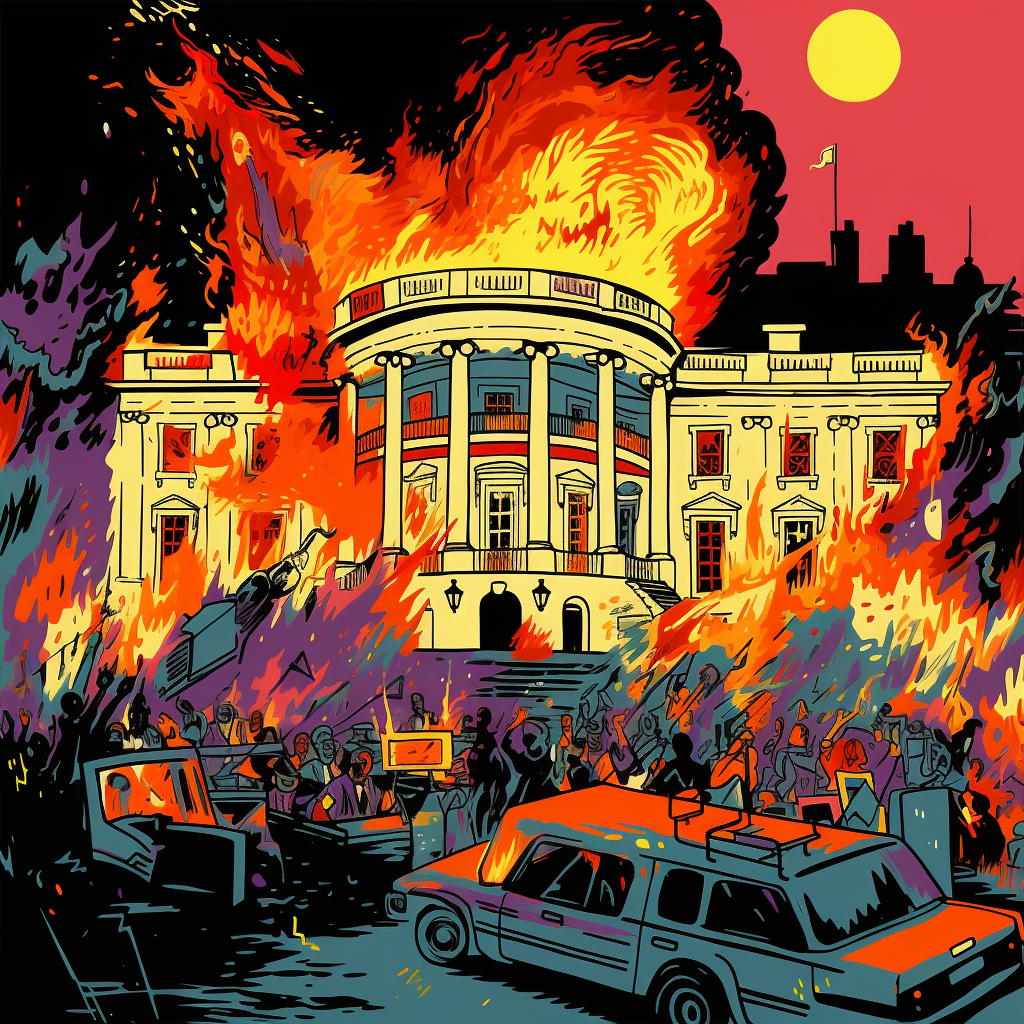 White House Riots in 1960s Pop Art Style