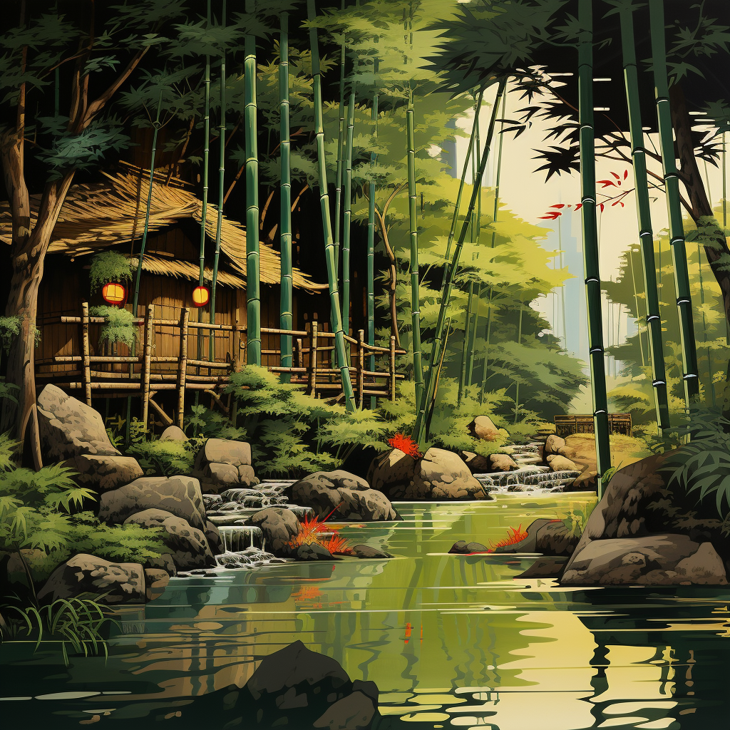 Hayao Miyazaki-inspired Japanese bamboo garden