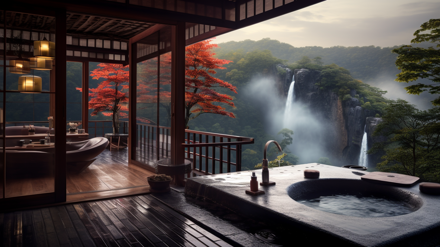 Japanese spa with outdoor hot tub