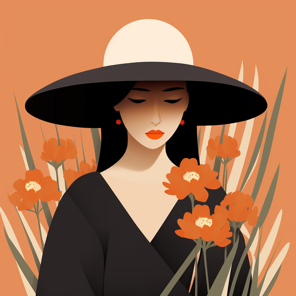 Japandi Girl Large Hat Flowers