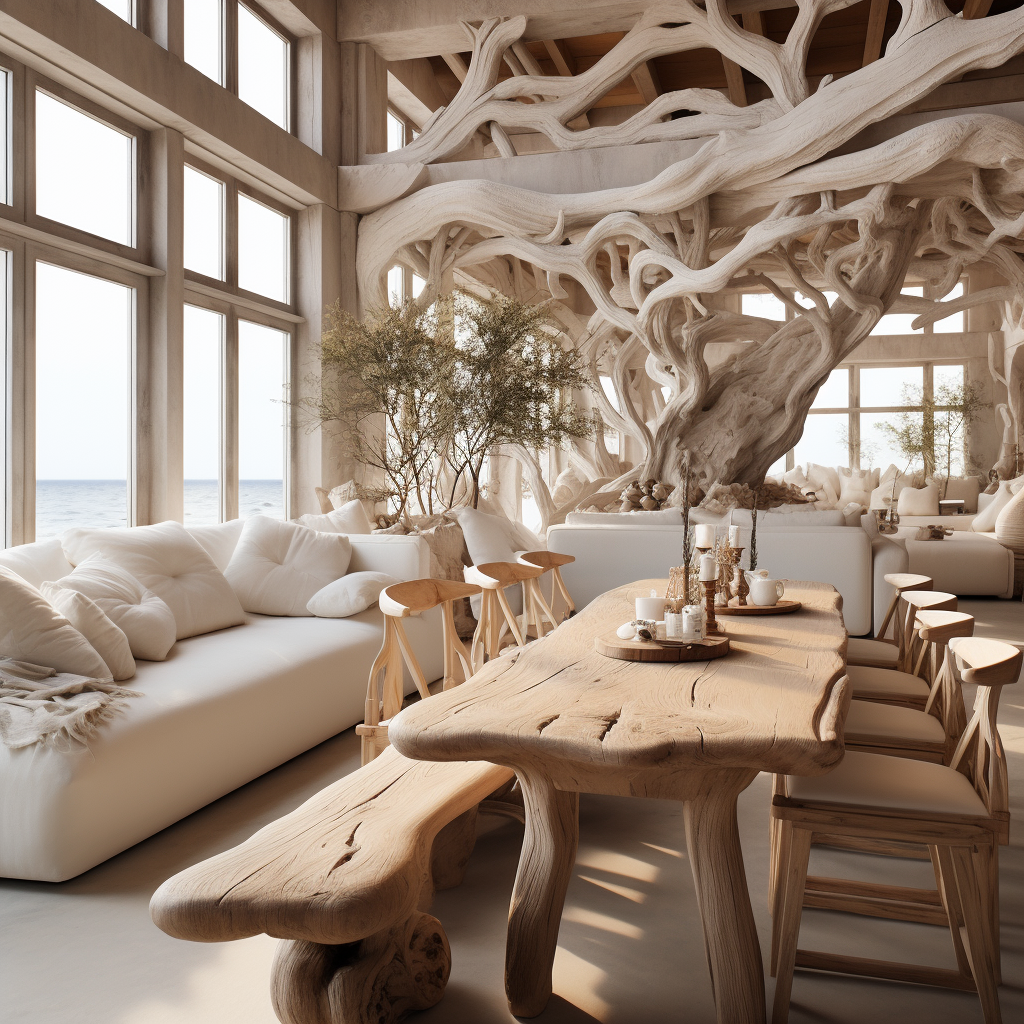 Japandi Farmhouse Living Room with Tree-inspired Couch