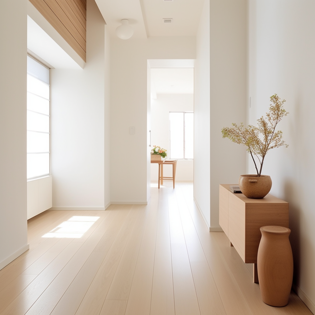 Minimalistic Japanese-style white hallway