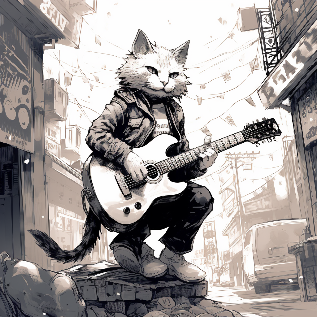 Japanese Anime Character with Acoustic Guitar in Shibuya