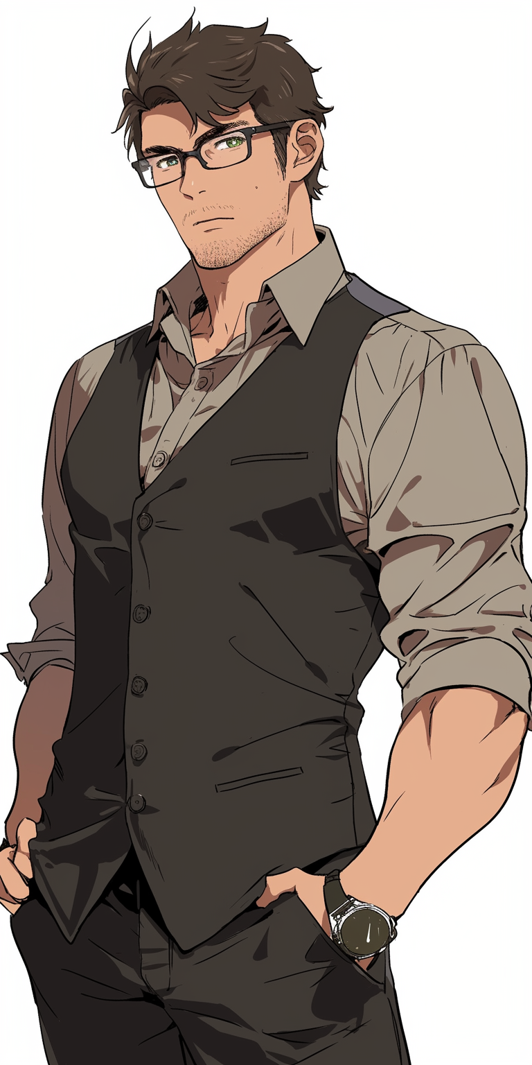 Anime character wearing black vest