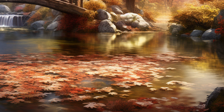 Beautiful Japanese Arch Bridge in Autumn Forest