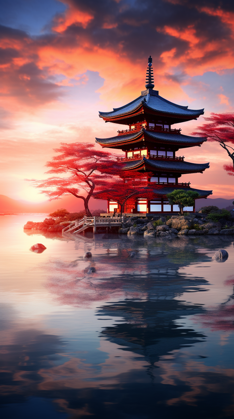 Samurai embracing calm in Japanese sunset