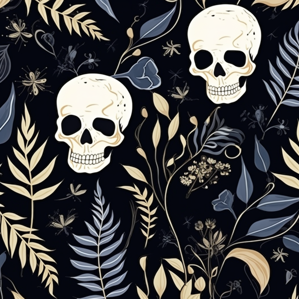 Japanese Art Deco Boho Leaves Skulls Minimalistic