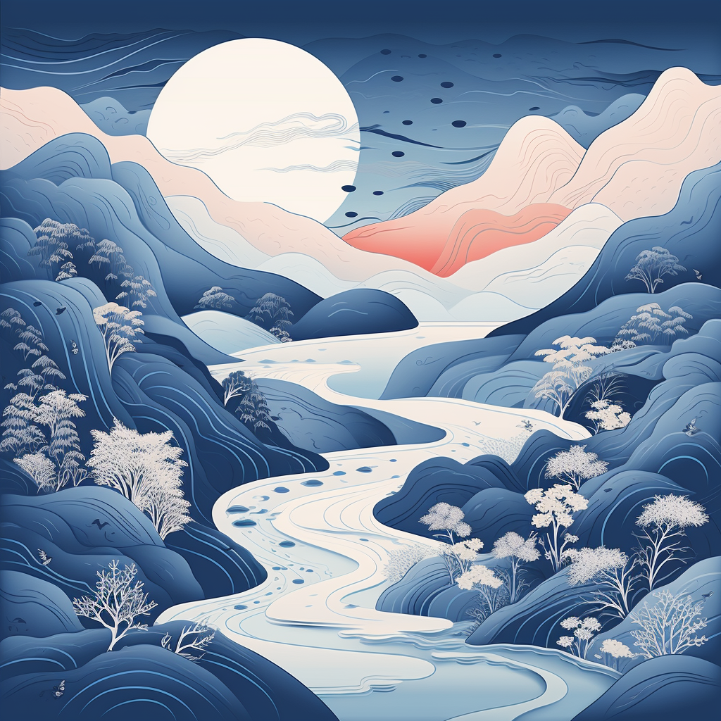 Stunning Japanese Mountain Illustration