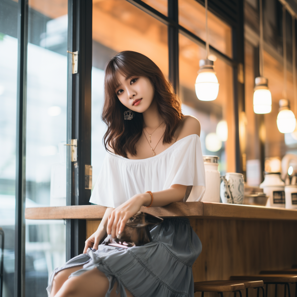 Japanese woman smiling in stylish outfit