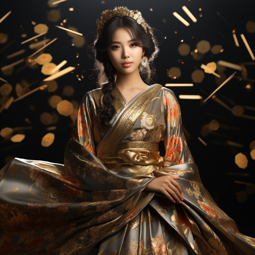 Stunning Japanese Beauty in Gold Dress