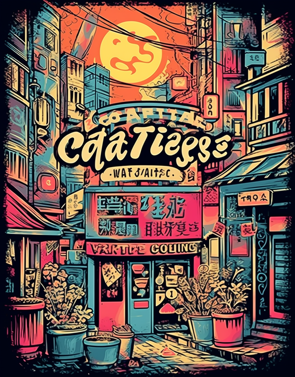 Japanese cafe art print shirt