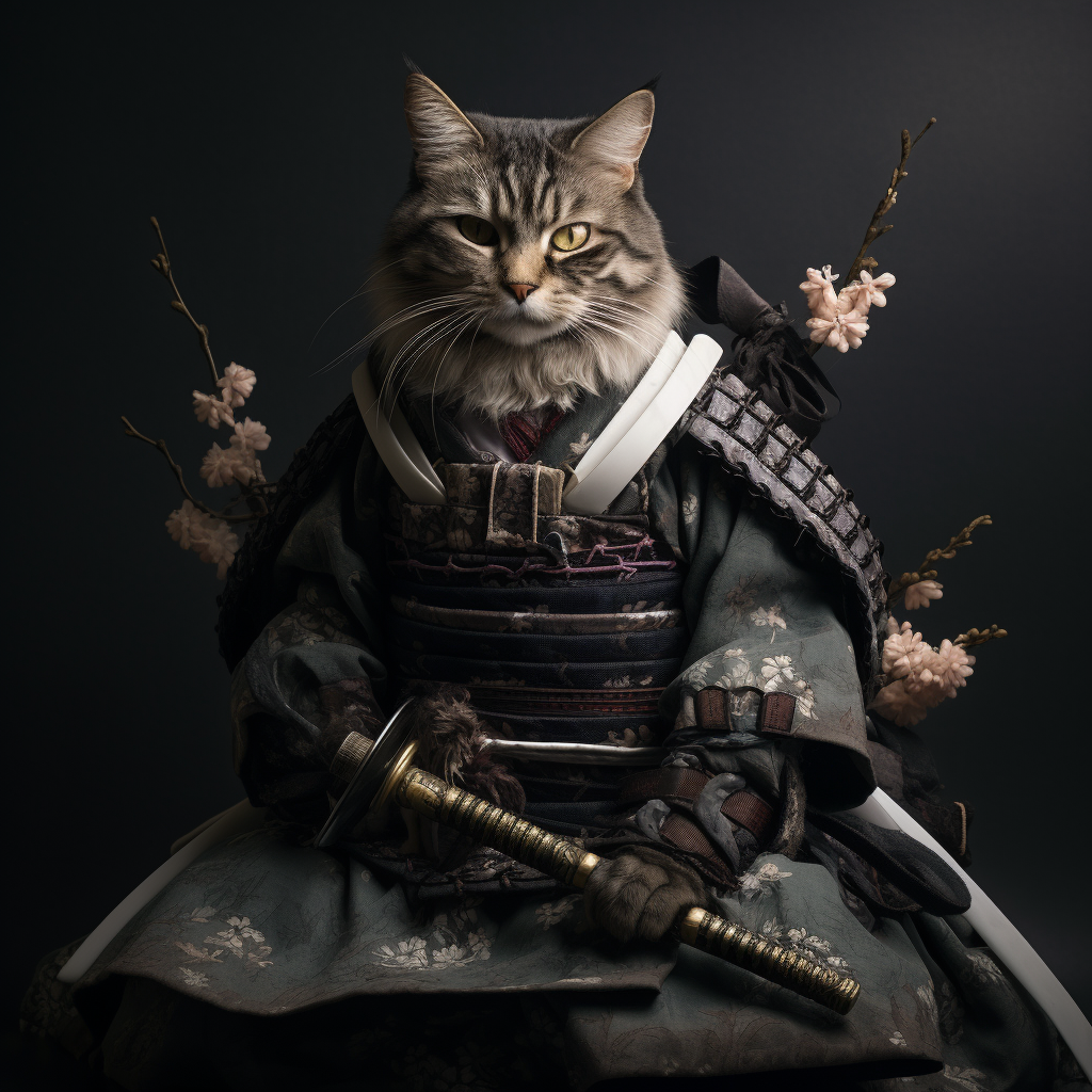 Japanese cat samurai illustration