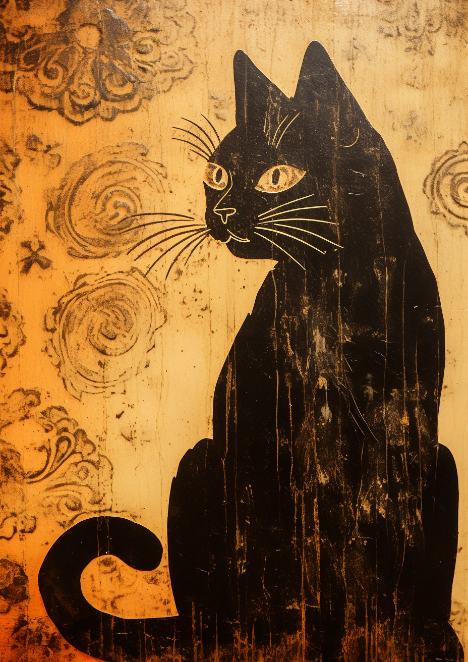 Black cat silhouette on pattachitra art