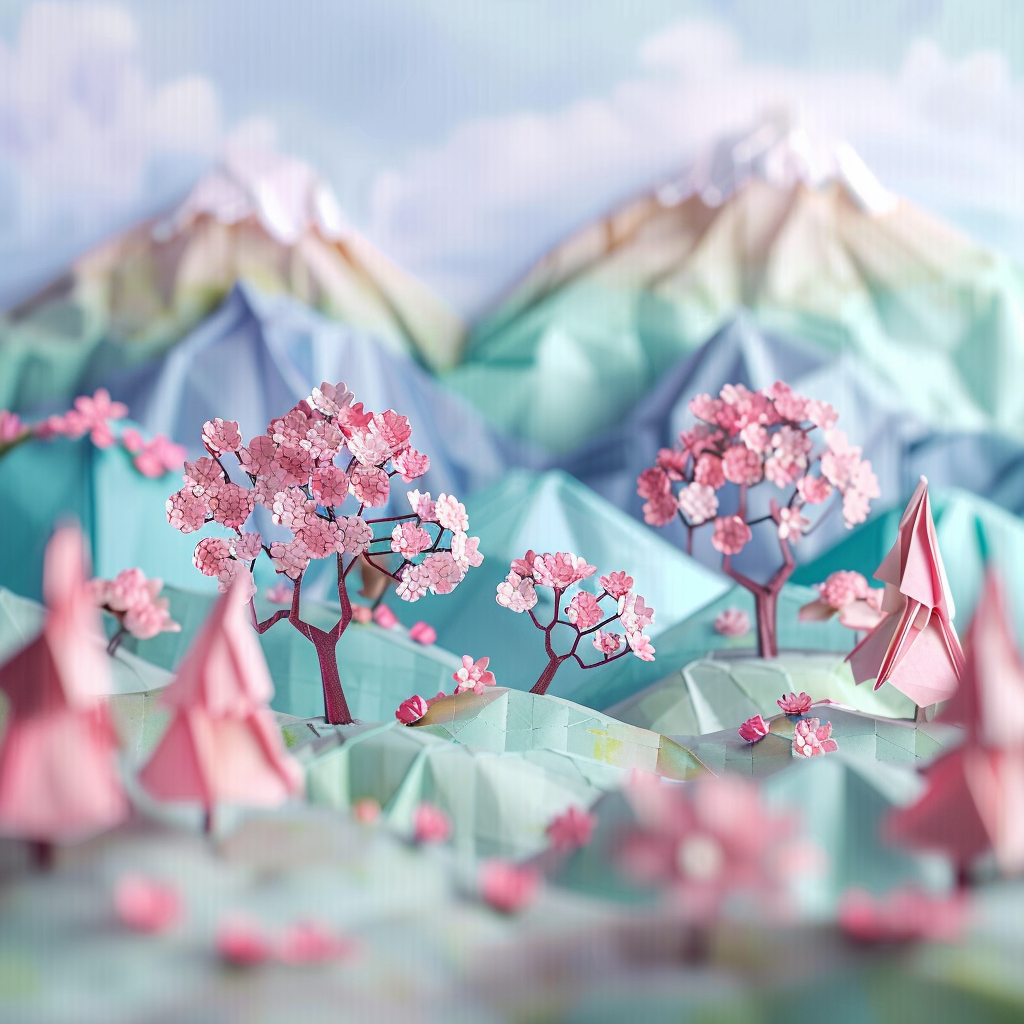 Japanese Cherry Blossom Origami Scene