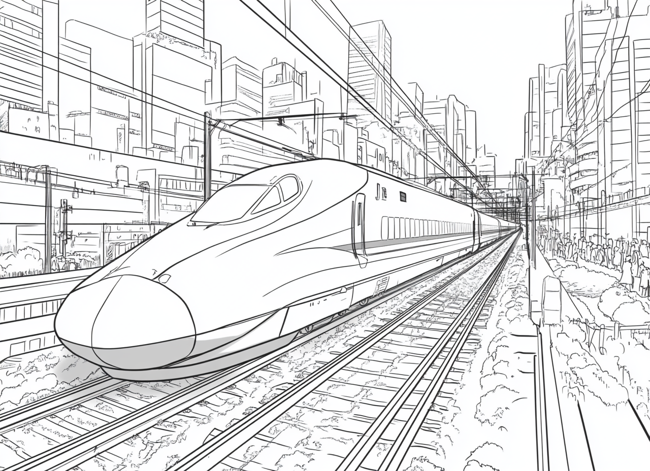 Japanese city bullet train coloring