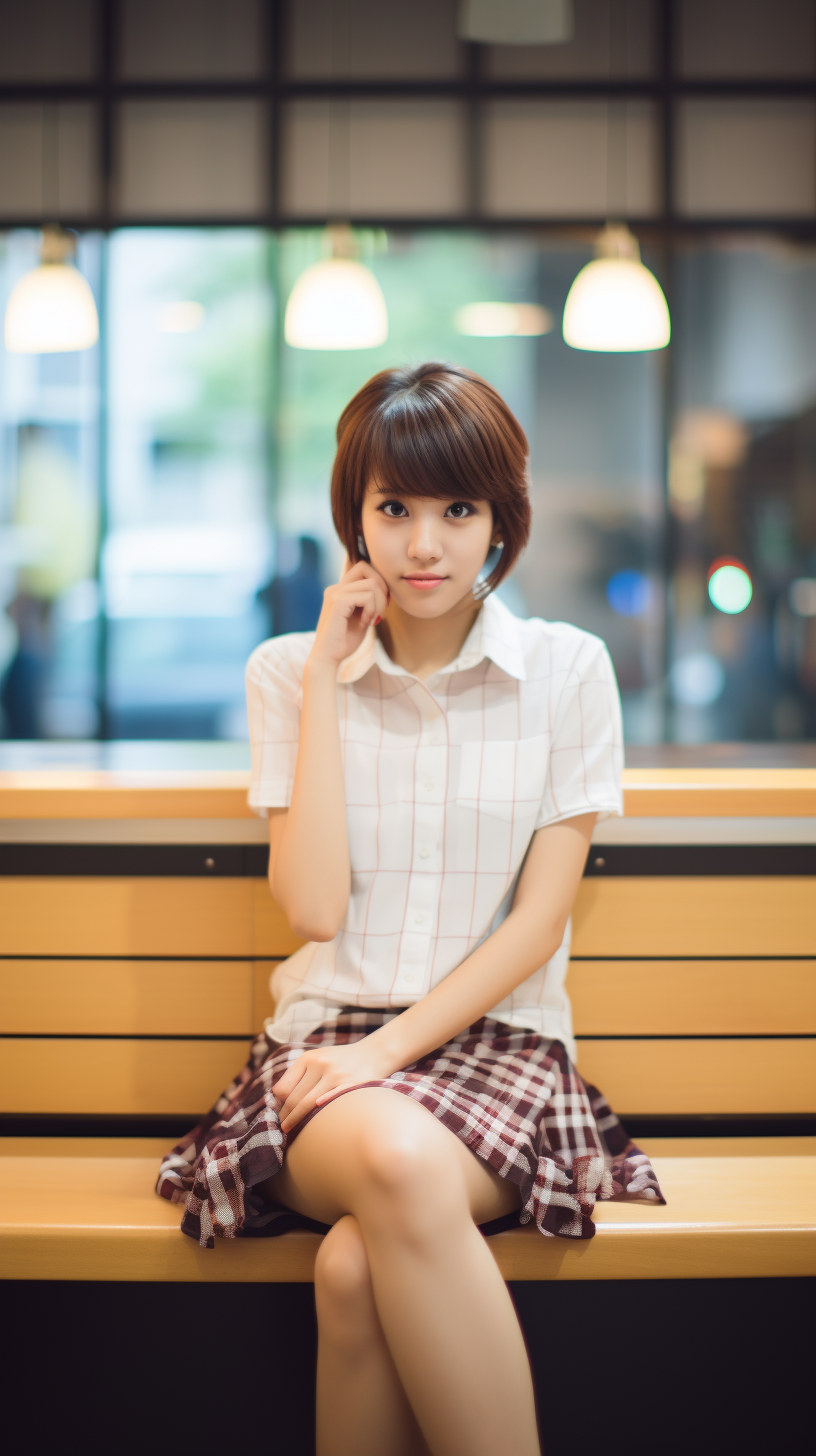 Young Japanese college girl in funny pose