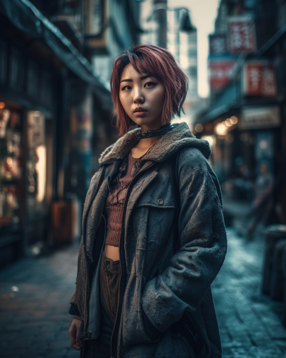 Japanese cute girl with abandoned city background