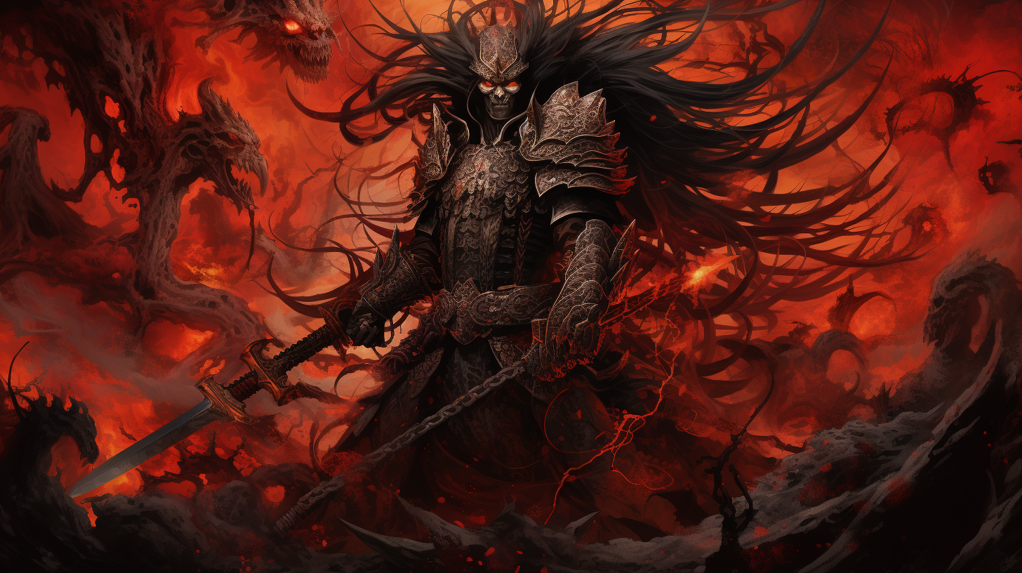 Samurai warrior with demon armor in Japanese death metal art