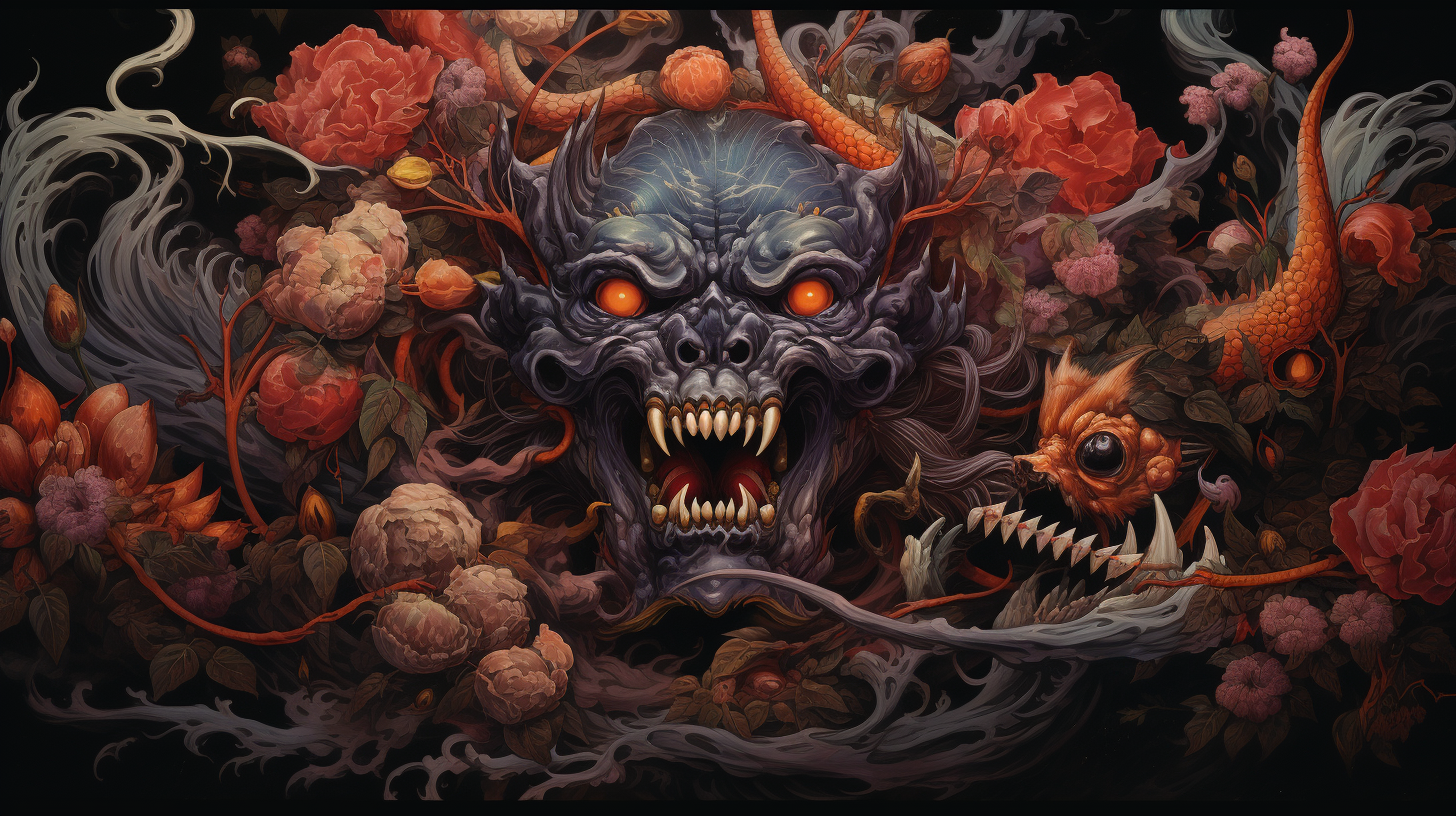 Fierce Oni Demons in Japanese Death Metal Art