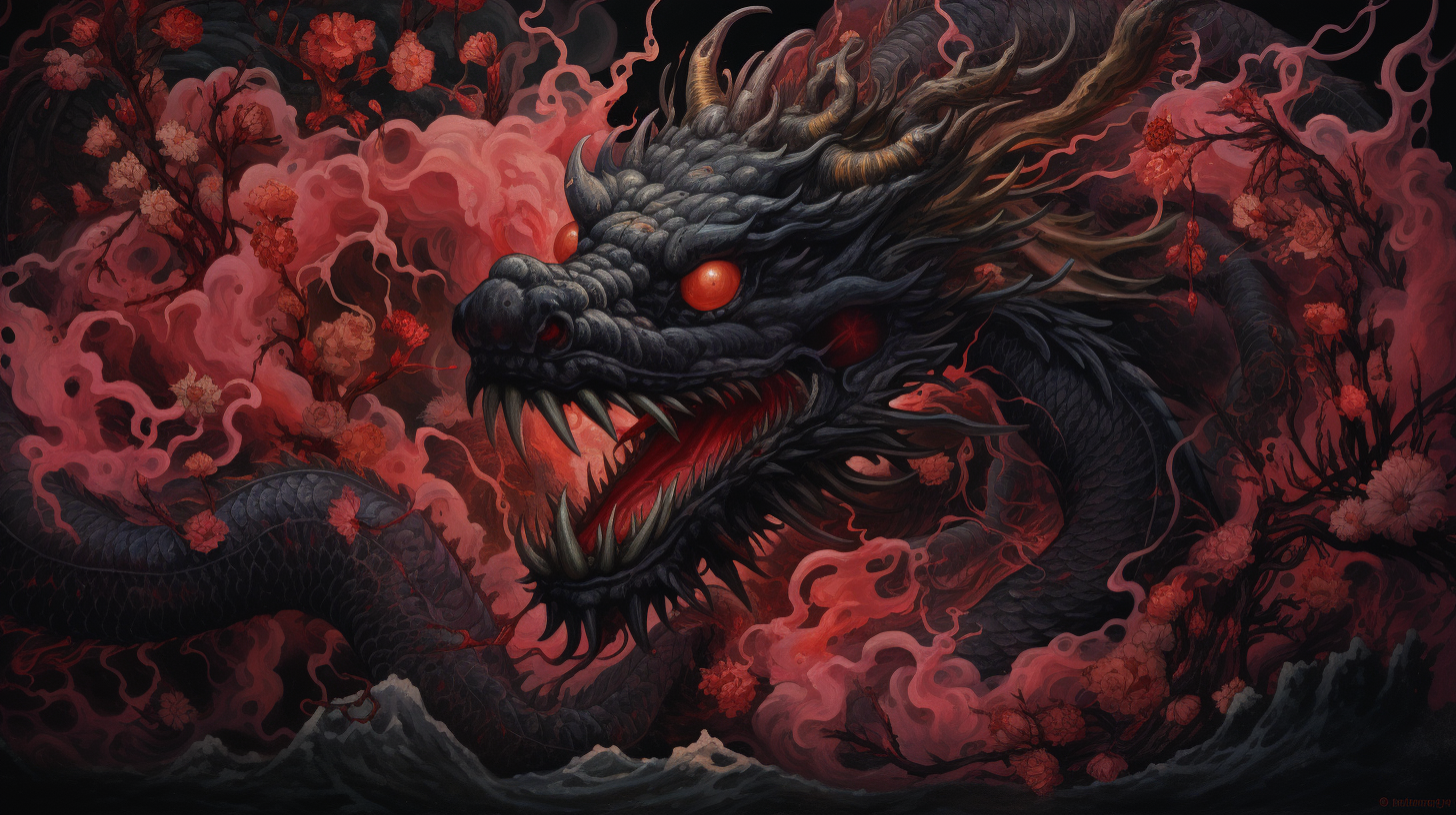 Japanese death metal art with Yokai Dragon