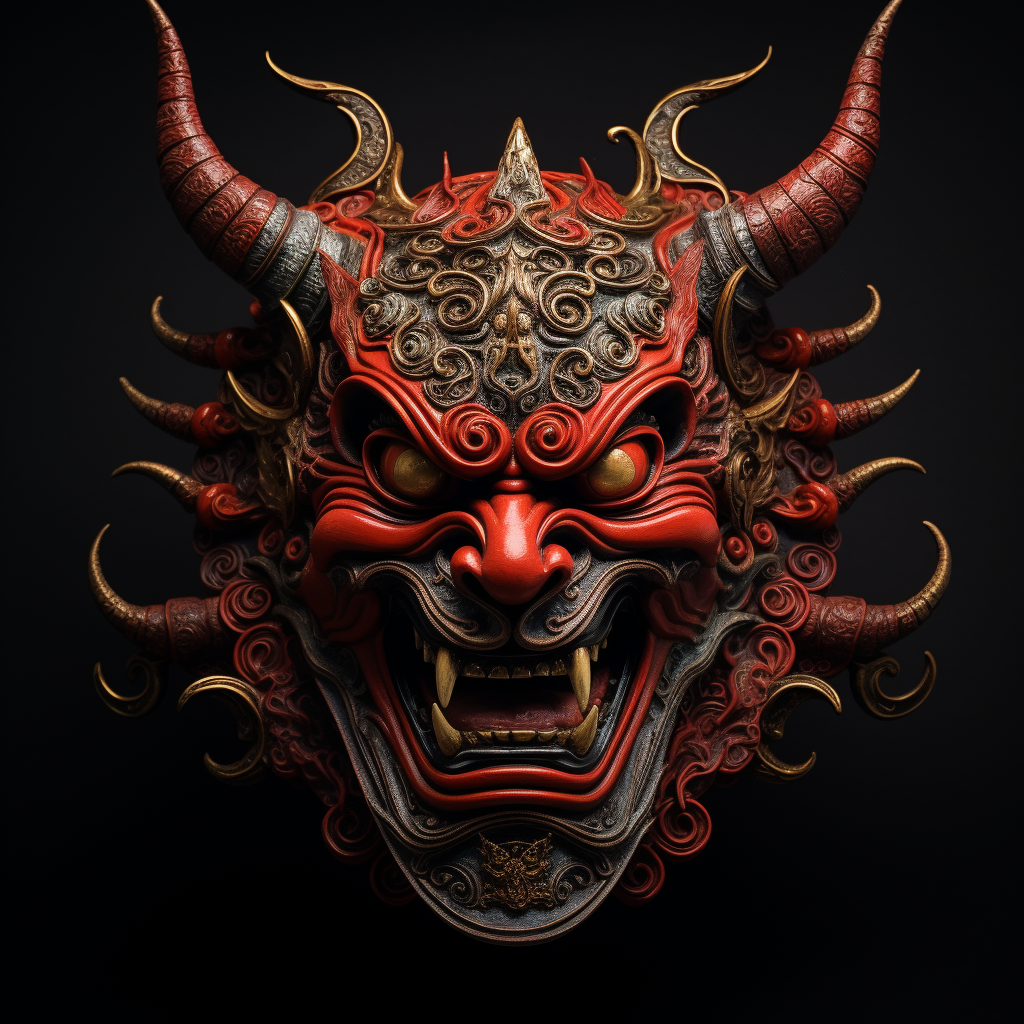 Japanese demon samurai mask art