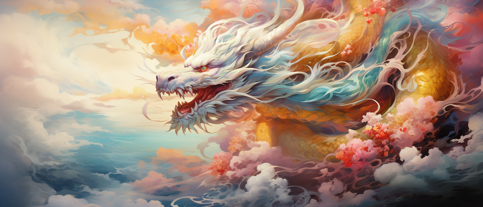 Beautiful Japanese Dragon Flying in the Sky