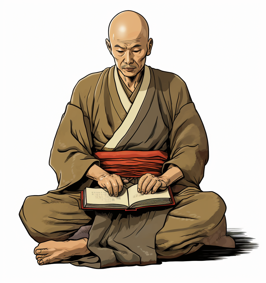 Japanese Feudal Lord with Bald Head Sitting on Floor