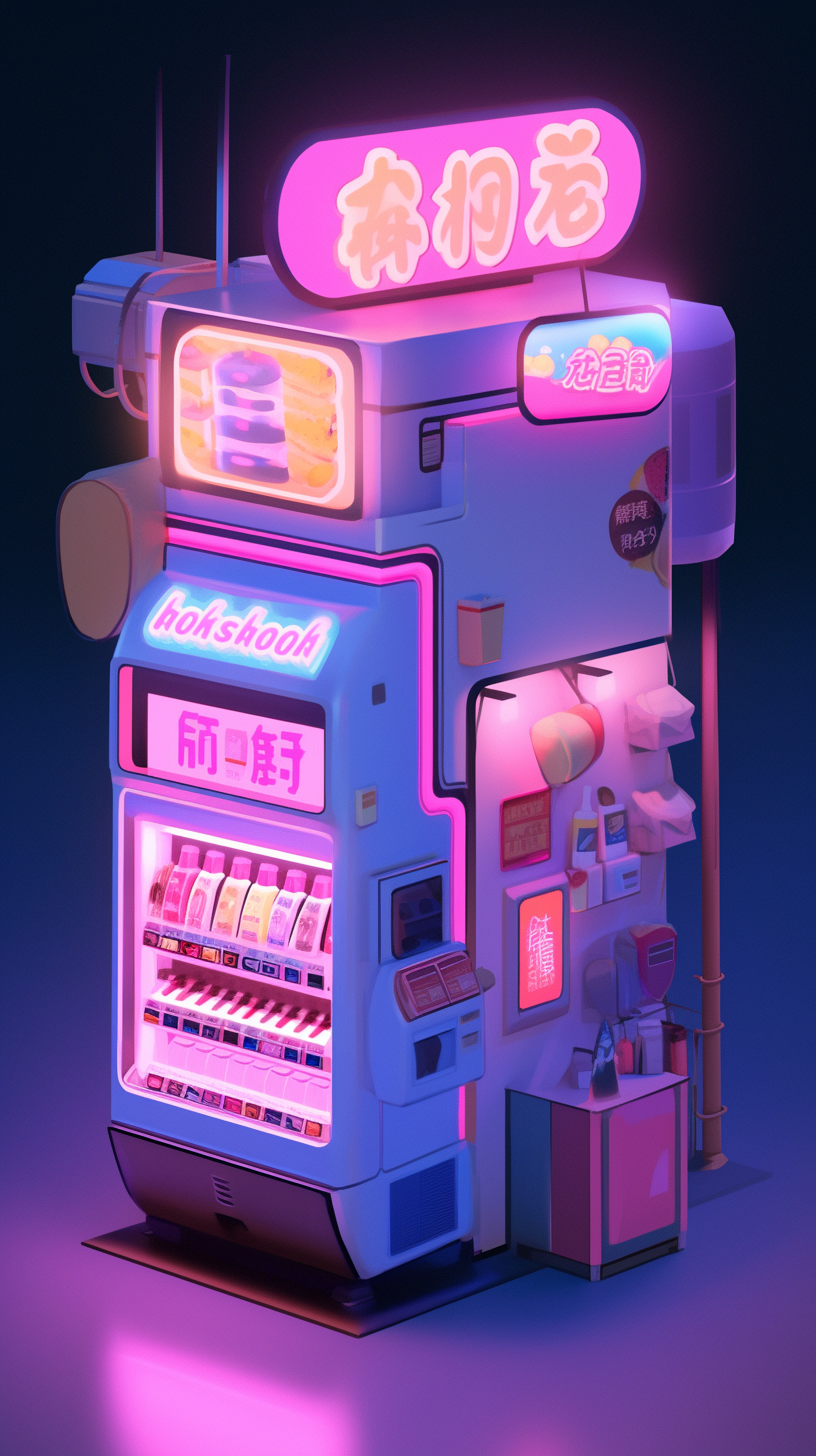 Cute Japanese vending machine with neon lights