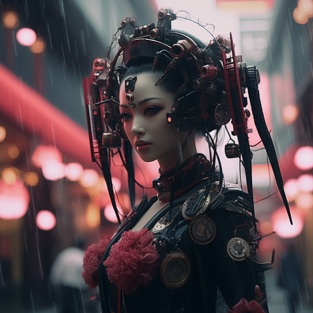 Japanese geisha art in cyber punk style