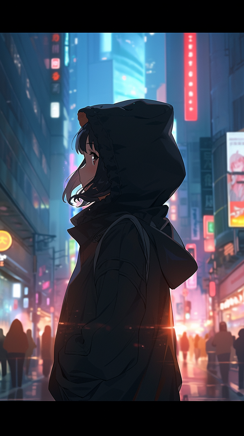 Stylish Japanese girl in black hoodie