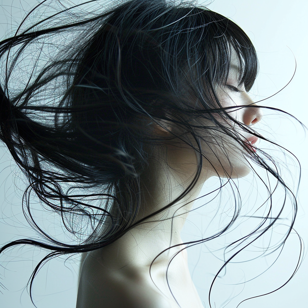 Japanese girl with stylish hair on white background