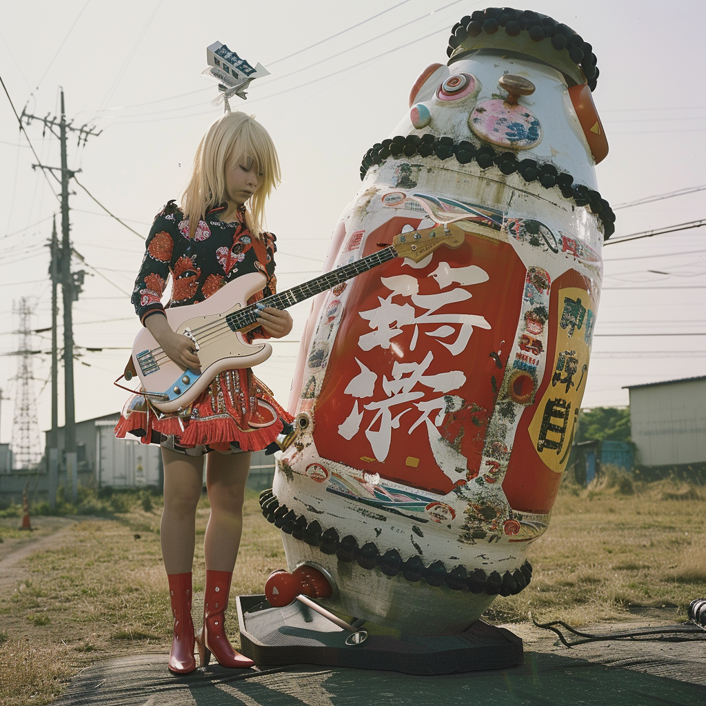 Japanese girl playing electric guitar