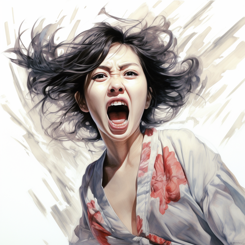 Illustration of Japanese girl screaming