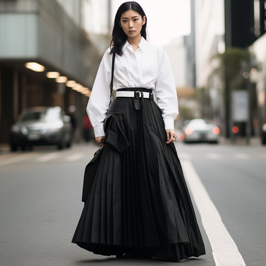 Fashionable Japanese girl in pleated trousers