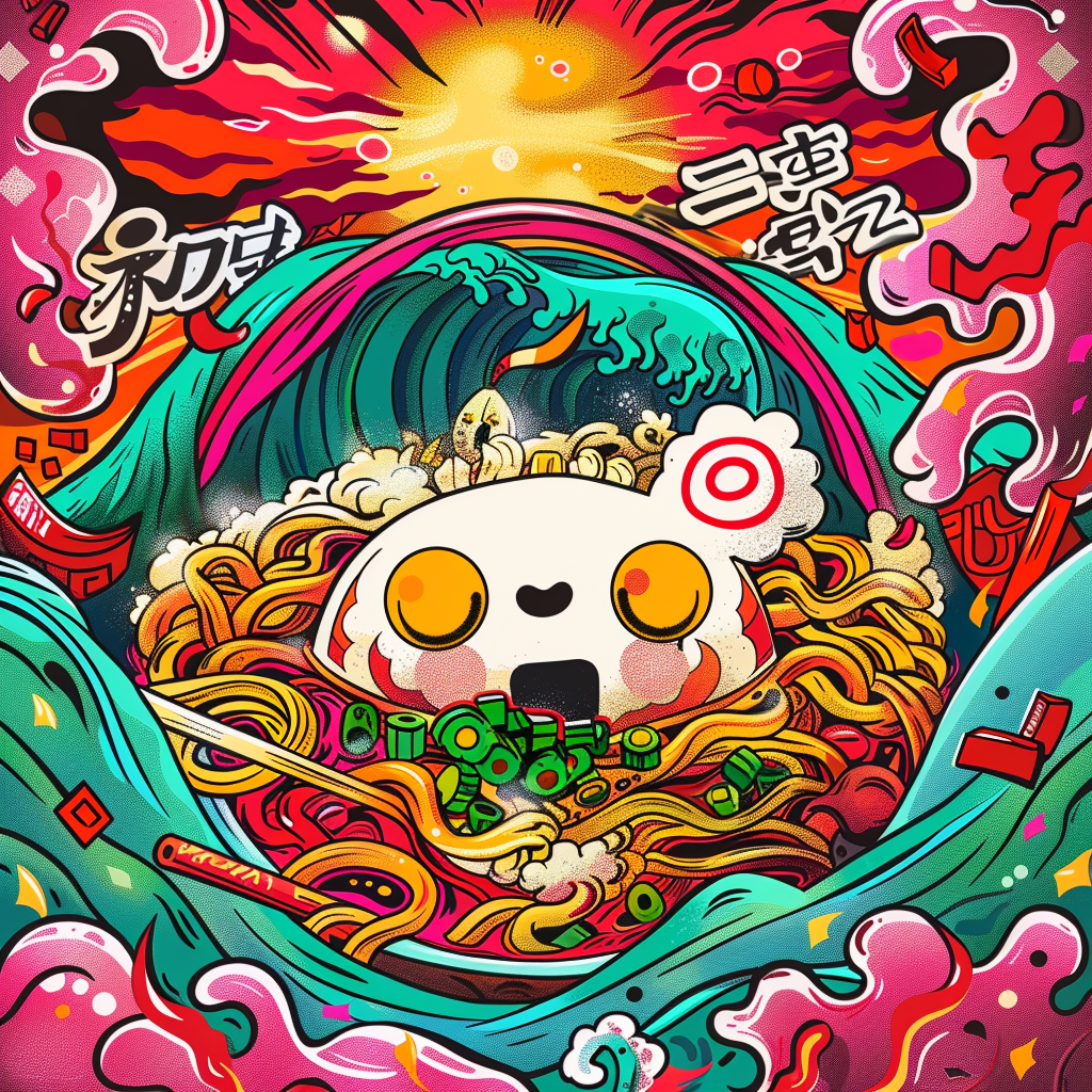 vibrant Japanese ramen soup mascot