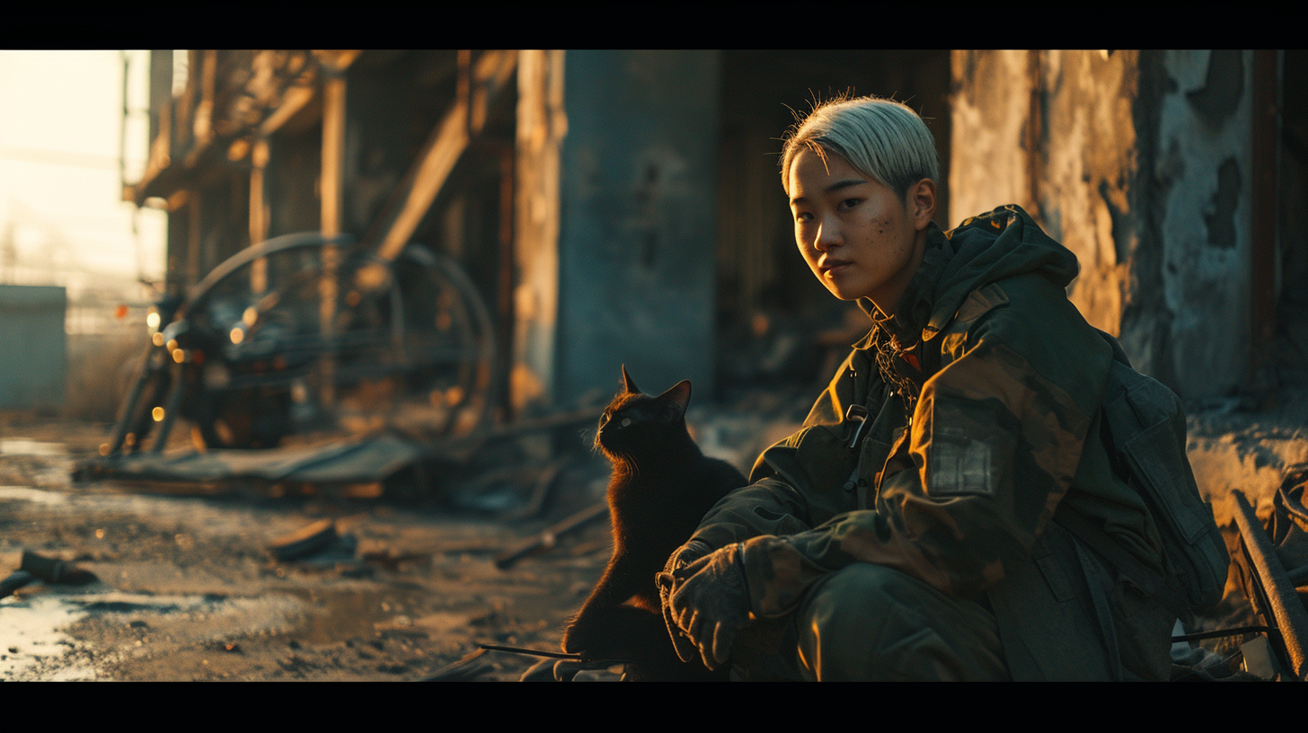 Smiling Japanese Man in War Zone