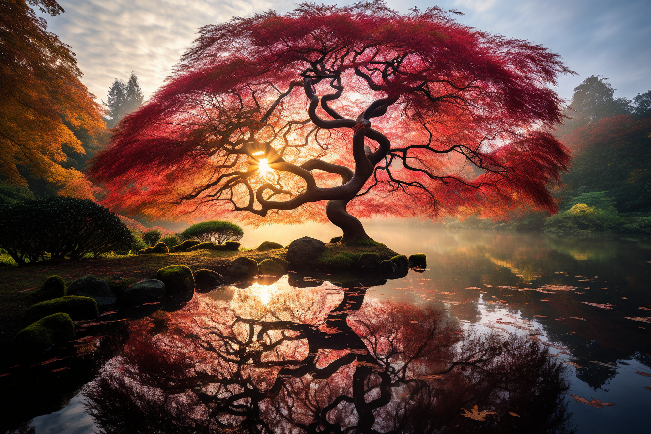 Beautiful Japanese Maple Tree with Autumn Leaves