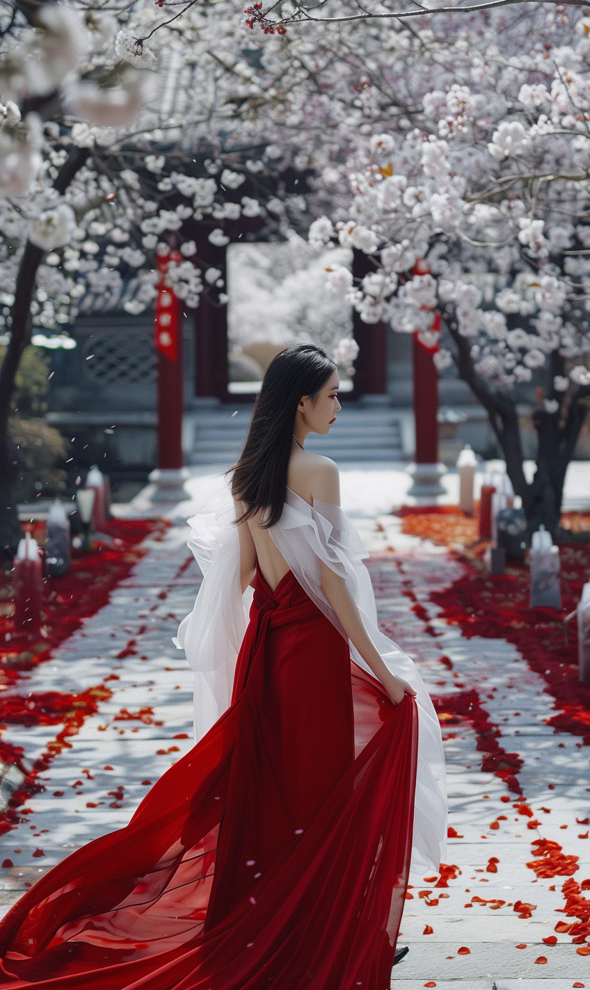 Japanese model in red dress