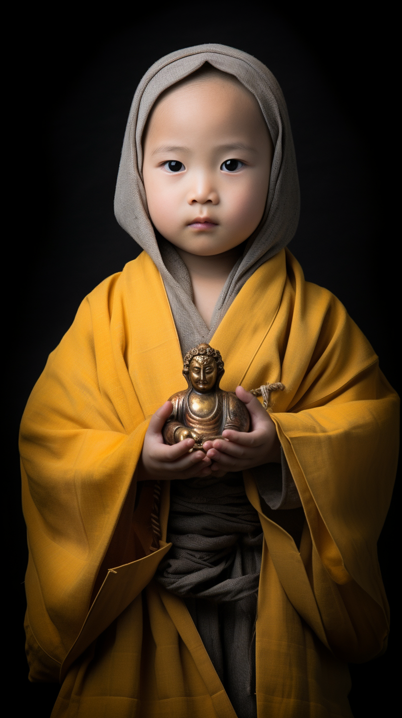 Japanese Novice Monk Holding Prayer Beads