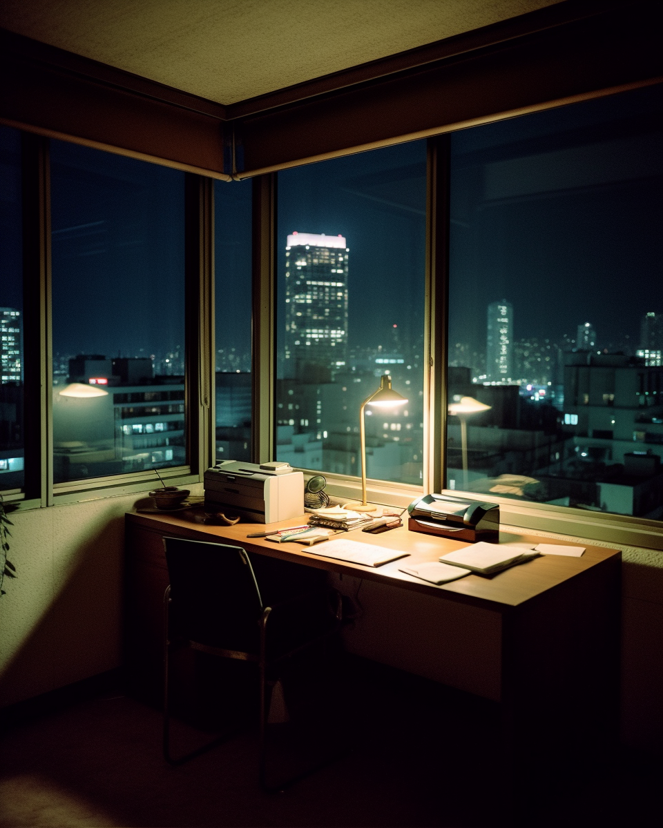 Night view of Japanese office skyline