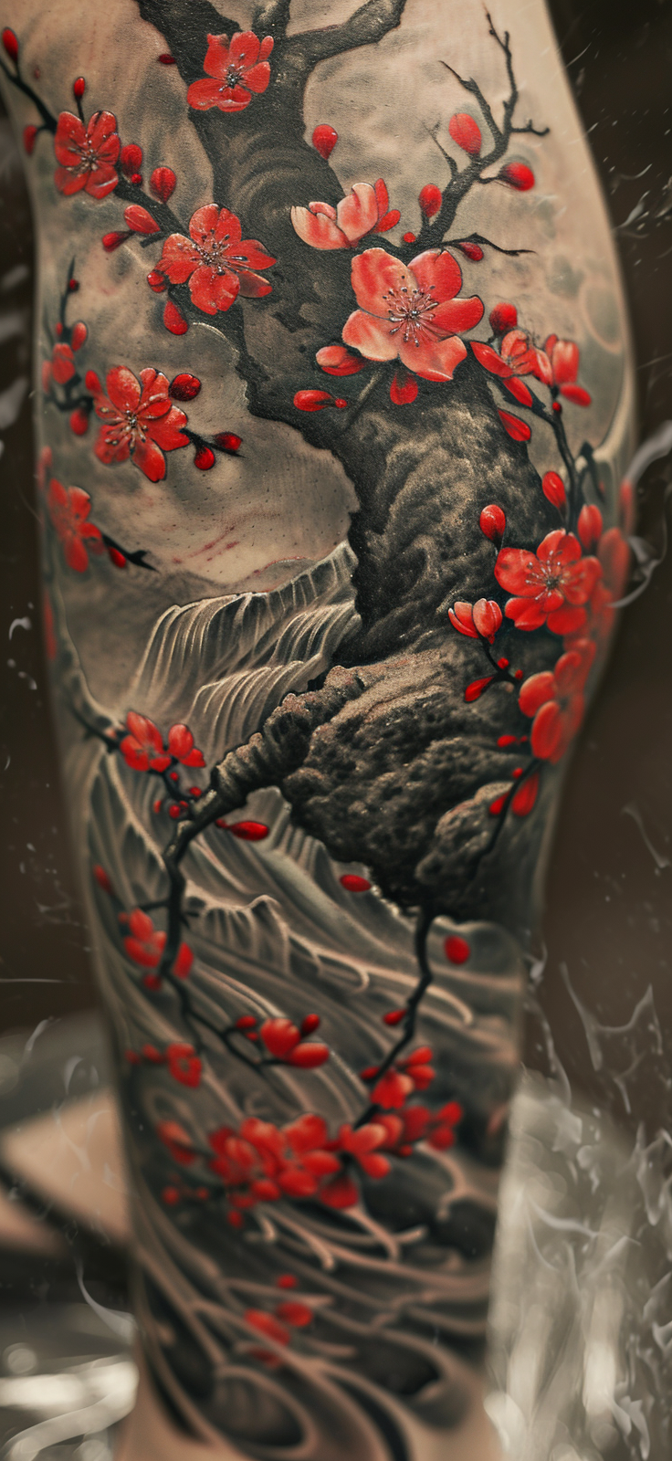 Japanese painting tattoo red black design