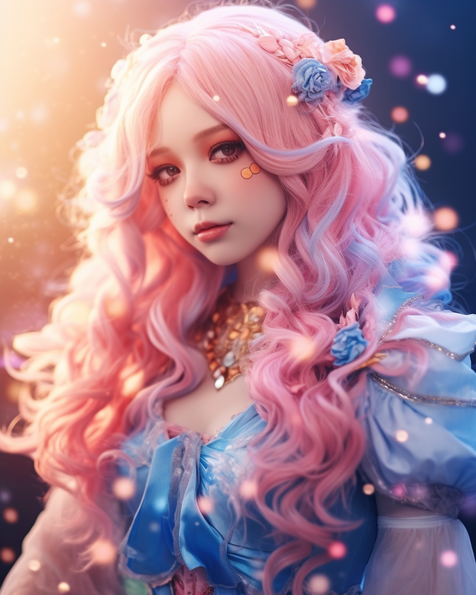 Japanese pale woman elf princess with crystal accessories